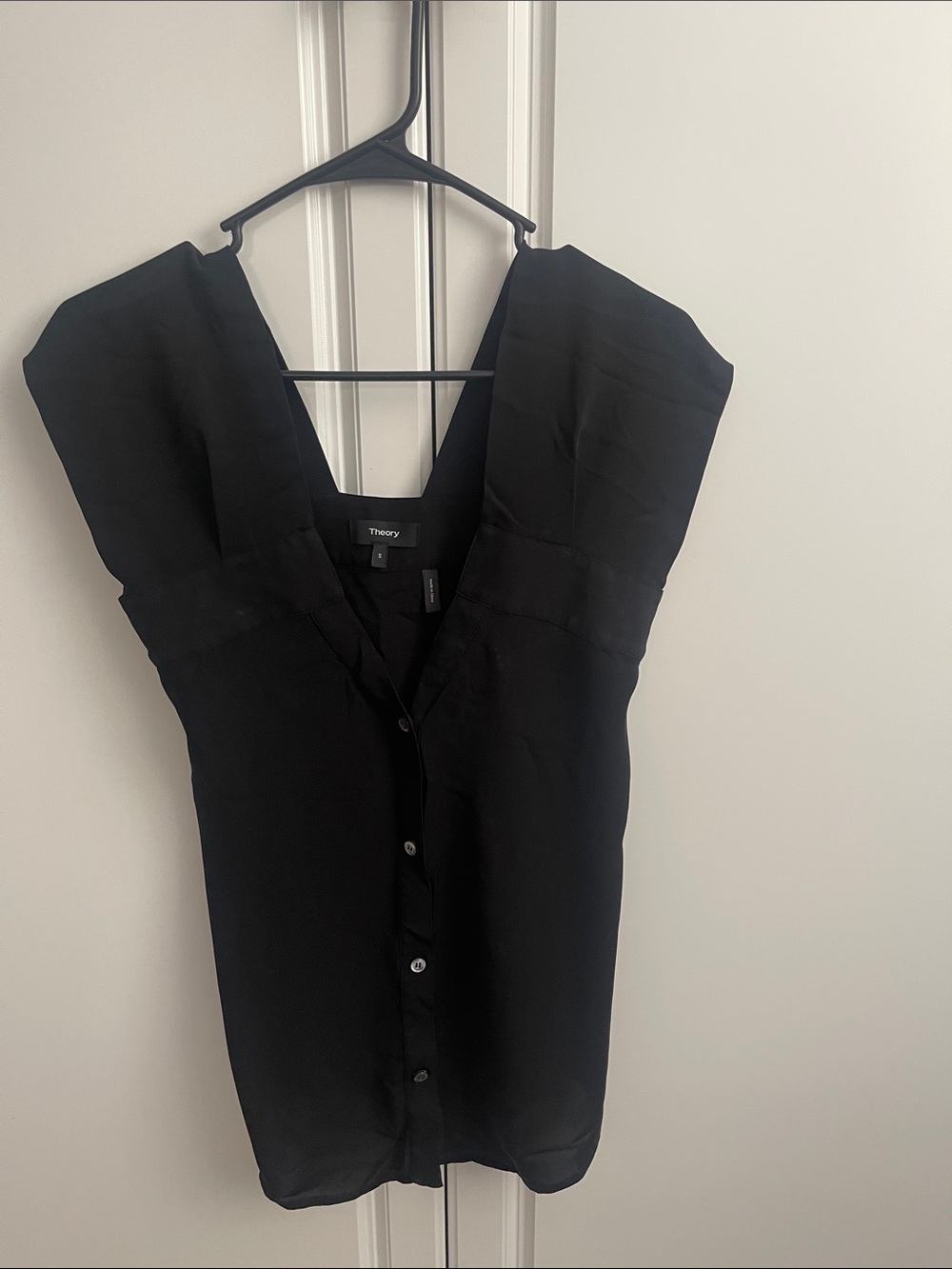 Theory Black V-Neck Button Front Blouse